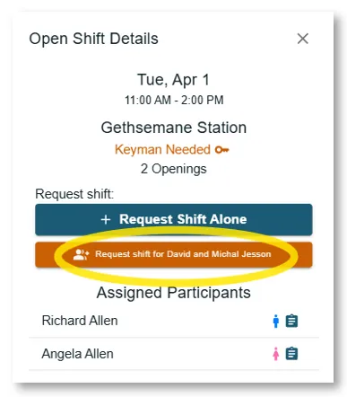 Open Shift Details for Group